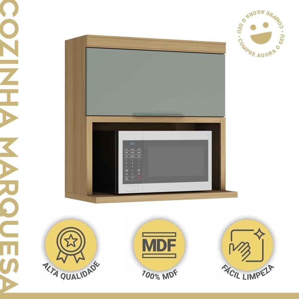 Armário Aéreo Marquesa Nesher Mdf 1 Porta Basculante E 1 Nicho Para Microondas Nature-verde - 3