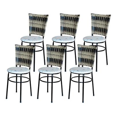 6 Cadeiras Para Cozinha Preta Hawai Cappuccino Premium Assento Floral Areia