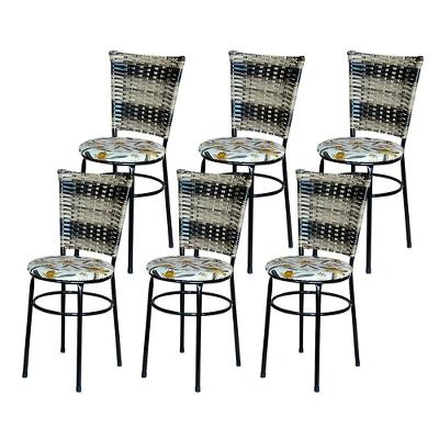 6 Cadeiras Para Cozinha Preta Hawai Cappuccino Premium Assento Floral Orquídea