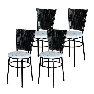 4 Cadeiras Preta Para Mesa Hawai Preta Assento Floral Areia