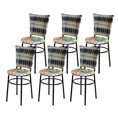 6 Cadeiras Para Cozinha Preta Hawai Cappuccino Premium Assento Floral Happy Hour