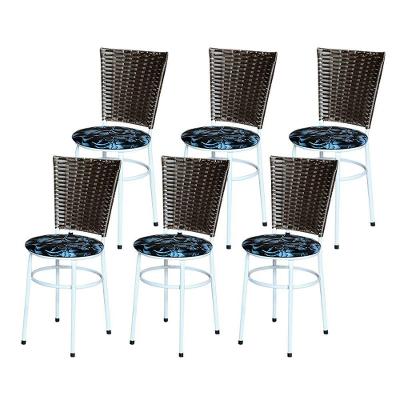 6 Cadeiras Para Mesa Branca Hawai Marrom Assento Floral Preto