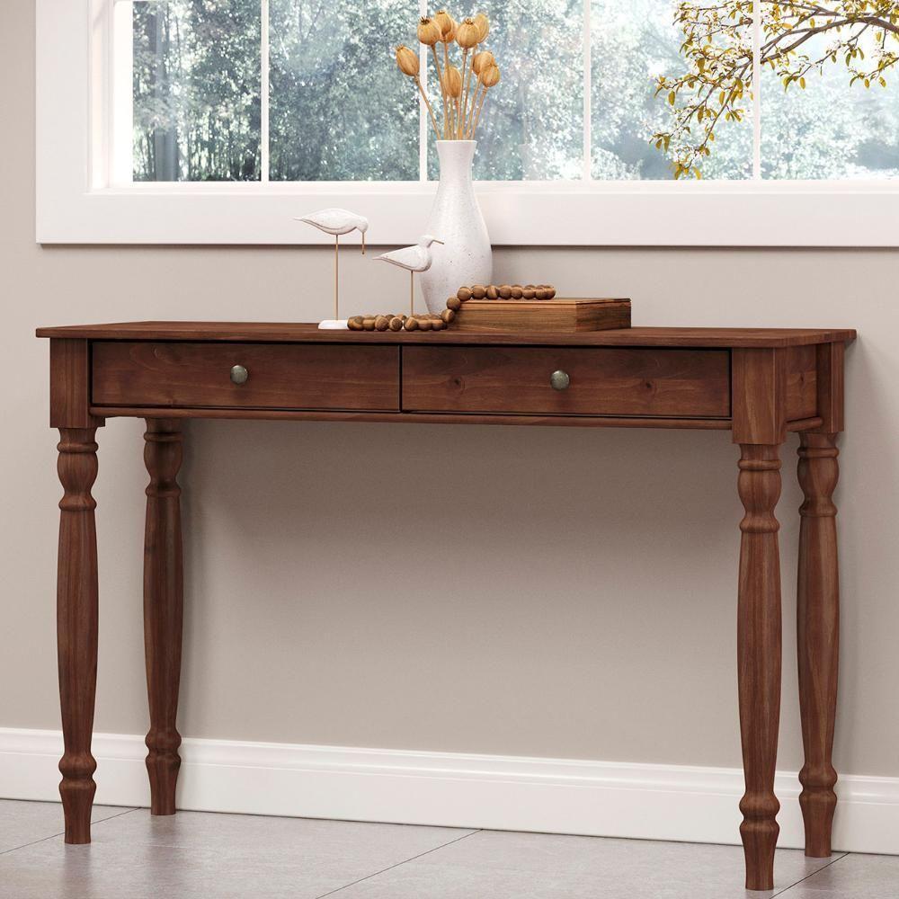 Aparador De Sala 120cm 2 Gavetas Pé Madeira Rubia Café F07 - Mpozenato - 1