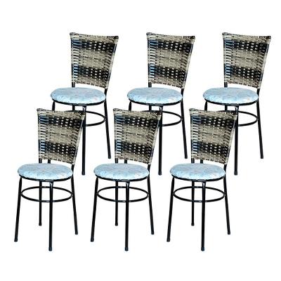 6 Cadeiras Para Cozinha Preta Hawai Cappuccino Premium Assento Floral Gelo