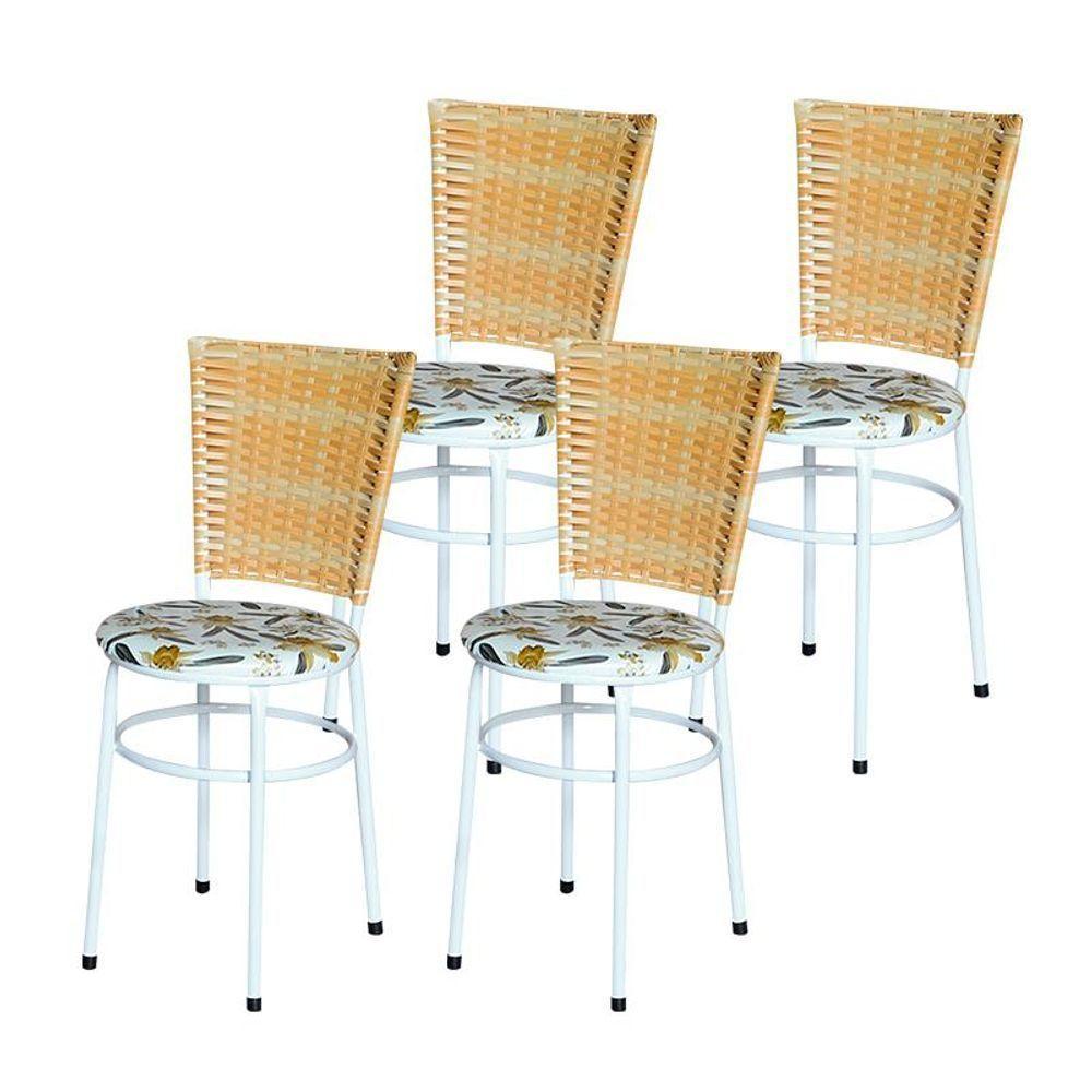 4 Cadeiras Para Mesa Branca Hawai Palha Com Assento Floral Orquídea - 1