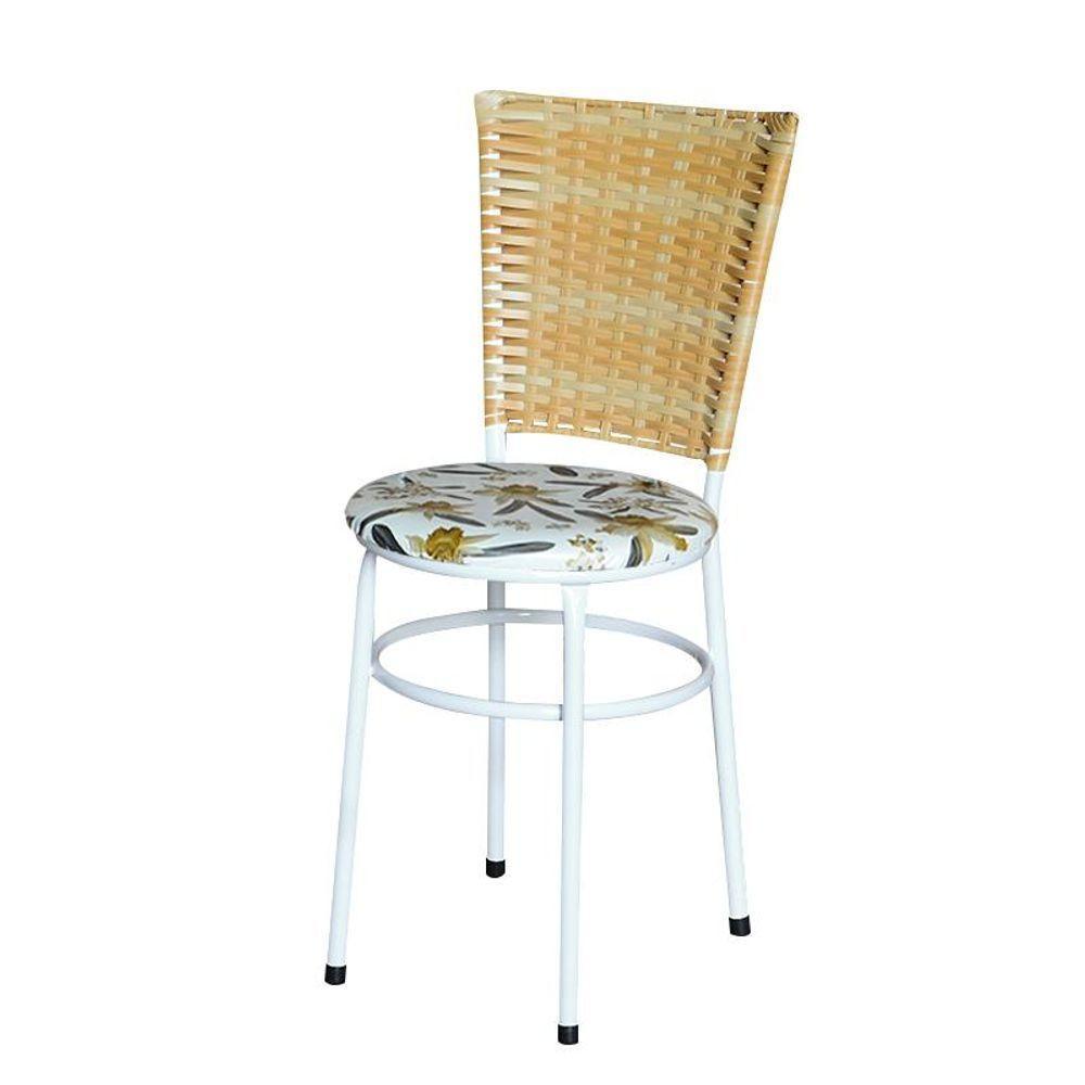 4 Cadeiras Para Mesa Branca Hawai Palha Com Assento Floral Orquídea - 2