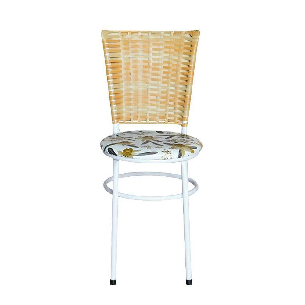 4 Cadeiras Para Mesa Branca Hawai Palha Com Assento Floral Orquídea - 3