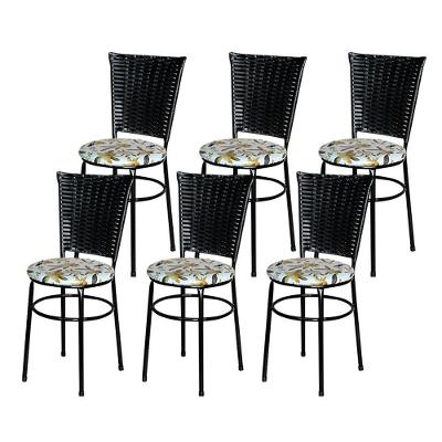 6 Cadeiras Para Mesa Preta Hawai Preto Assento Floral Orquídea