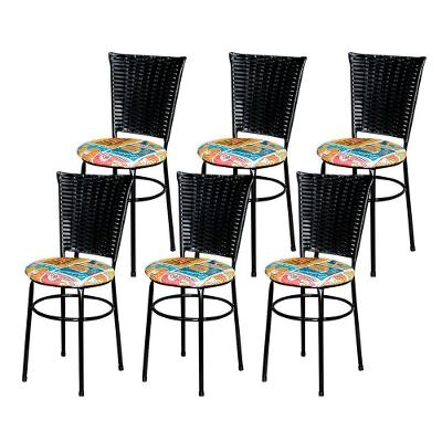 6 Cadeiras Para Mesa Preta Hawai Preto Assento Floral Happy Hour