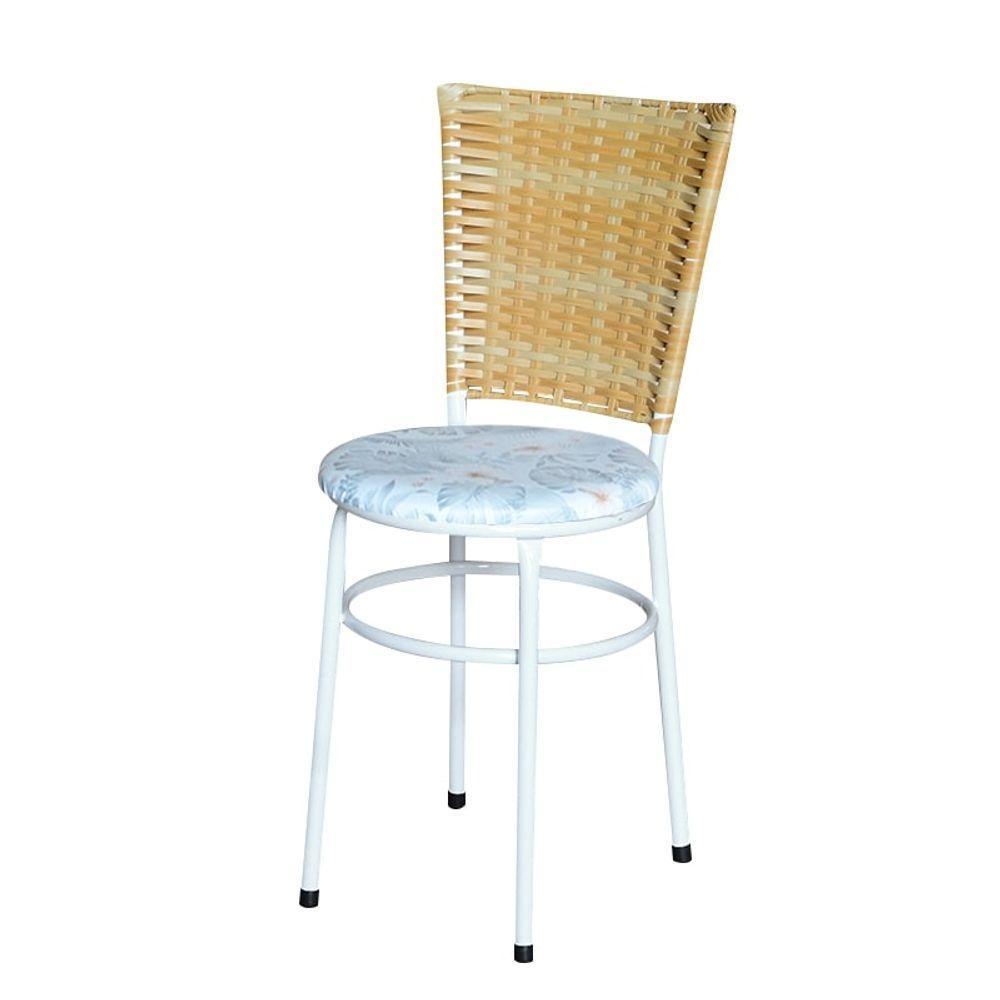 6 Cadeiras Para Mesa Branca Hawai Palha Assento Floral Gelo - 2