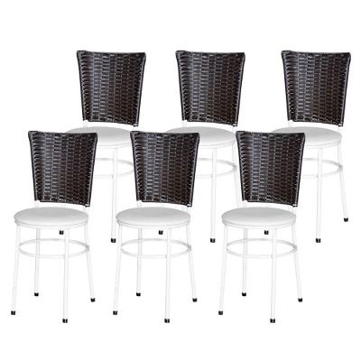 6 Cadeiras Para Mesa Branca Hawai Marrom Branco