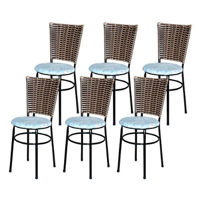 6 Cadeiras Para Mesa Preta Hawai Avelã Assento Floral Gelo