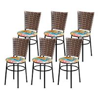 6 Cadeiras Para Mesa Preta Hawai Avelã Assento Floral Happy Hour - 1