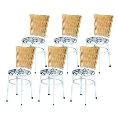 6 Cadeiras Para Mesa Branca Hawai Palha Assento Floral Branco