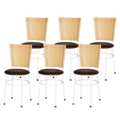 6 Cadeiras Para Mesa Branca Hawai Palha Marrom