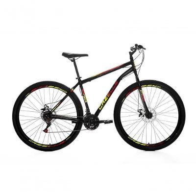 Bicicleta Cazelle Roma A.29 Tam 18 Aco Carbono Freio disco 21V Quadro Preto Vermelho/Amarelo