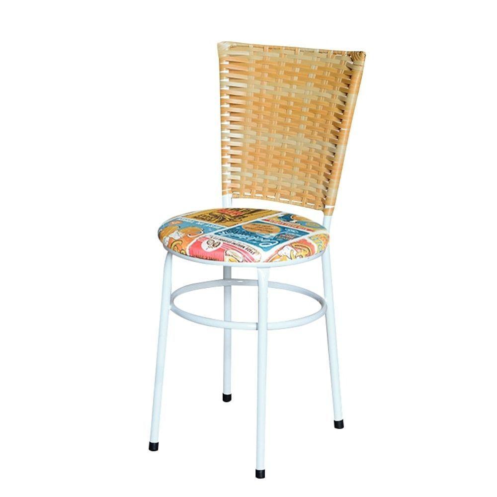 6 Cadeiras Para Mesa Branca Hawai Palha Assento Floral Happy Hour - 2