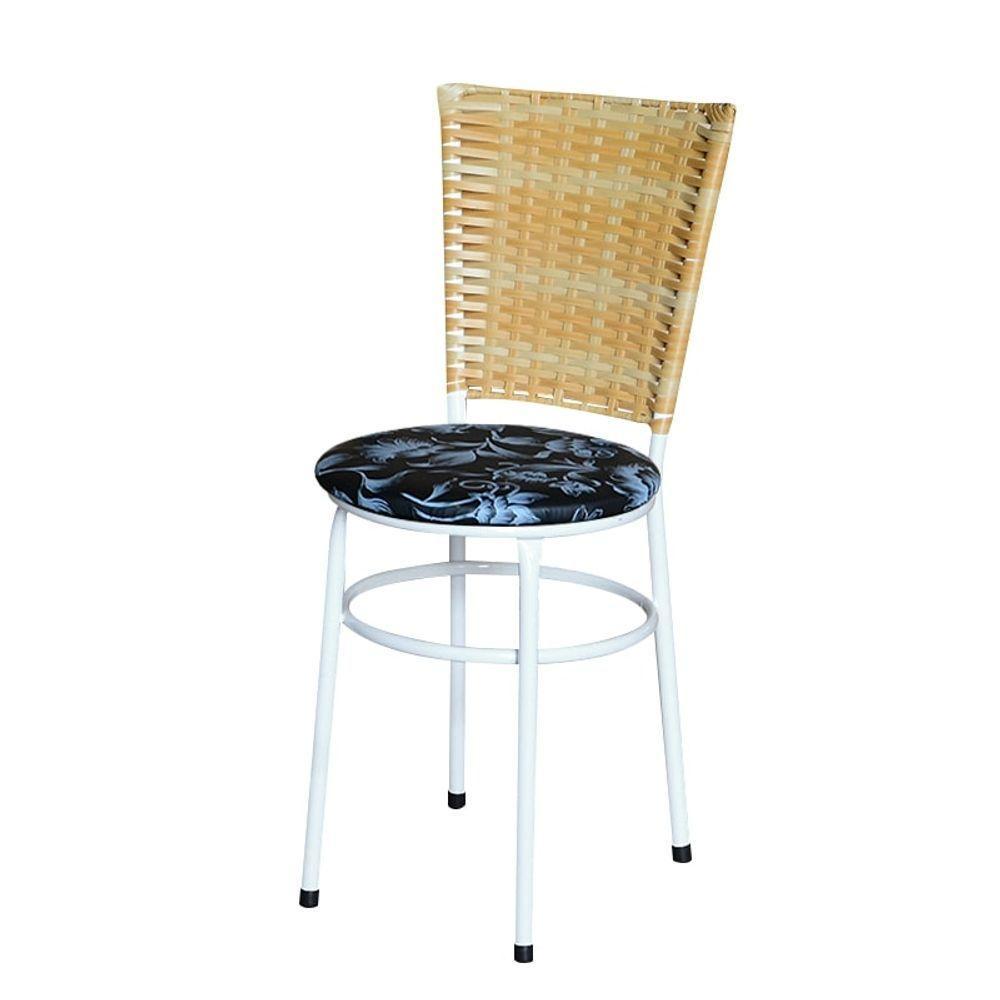 6 Cadeiras Para Mesa Branca Hawai Palha Assento Floral Preto - 2