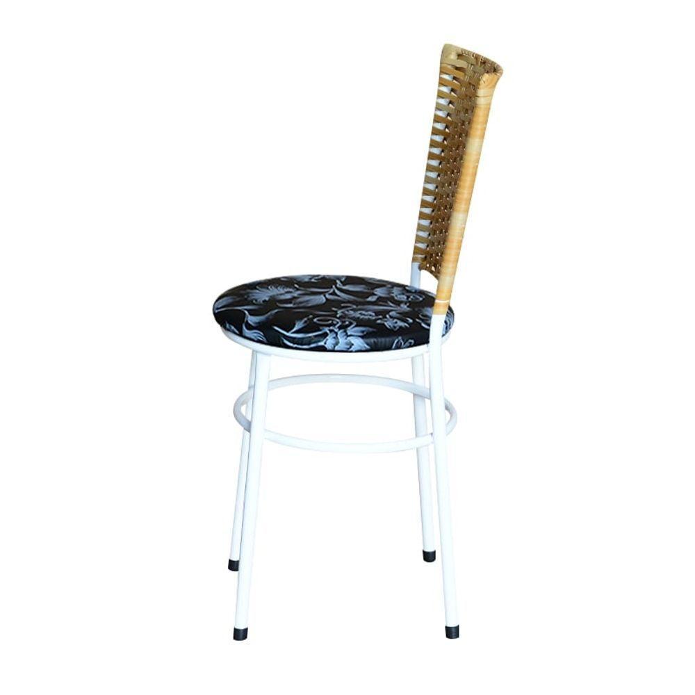 6 Cadeiras Para Mesa Branca Hawai Palha Assento Floral Preto - 4