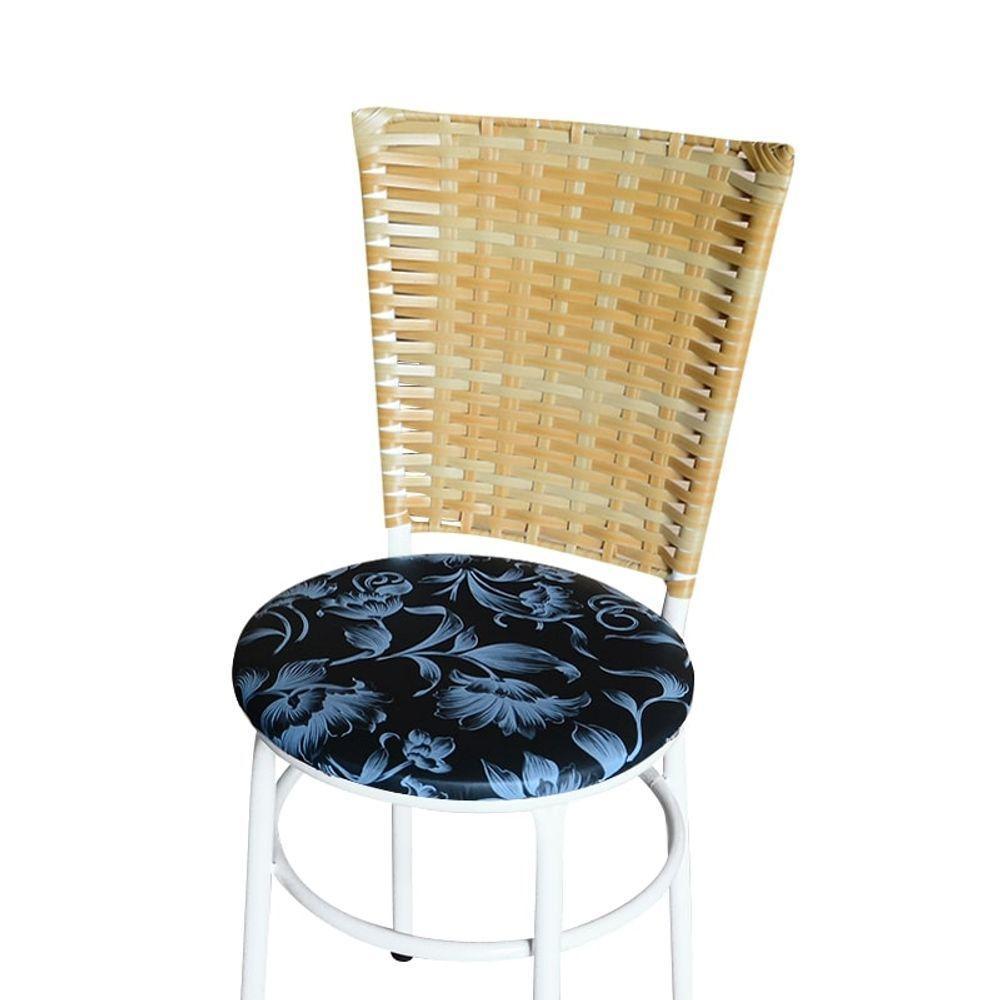 6 Cadeiras Para Mesa Branca Hawai Palha Assento Floral Preto - 5