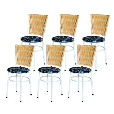 6 Cadeiras Para Mesa Branca Hawai Palha Assento Floral Preto