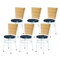 6 Cadeiras Para Mesa Branca Hawai Palha Assento Floral Preto - 1