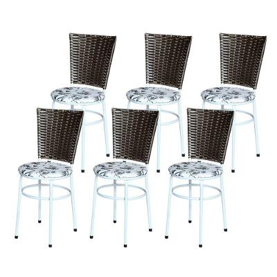 6 Cadeiras Para Mesa Branca Hawai Marrom Assento Floral Branco