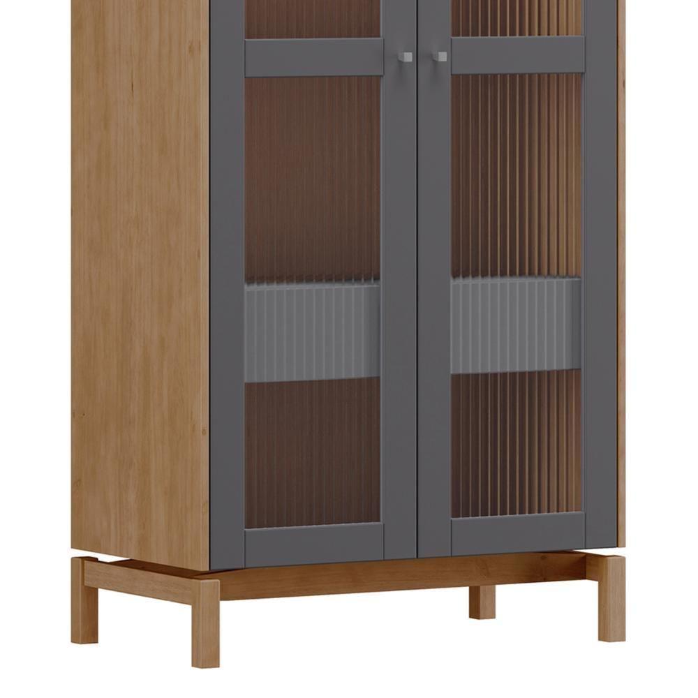 Cristaleira Portas Vidro 80cm Com Gaveta Soleil Tauari/grafite F07 - Mpozenato - 4