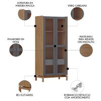 Cristaleira Portas Vidro 80cm Com Gaveta Soleil Tauari/grafite F07 - Mpozenato - 6
