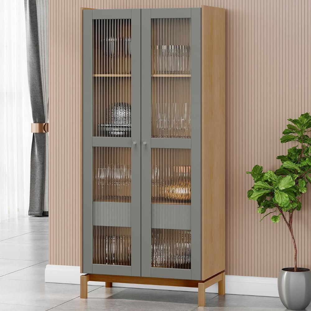 Cristaleira Portas Vidro 80cm Com Gaveta Soleil Oak/cinza F07 - Mpozenato - 1