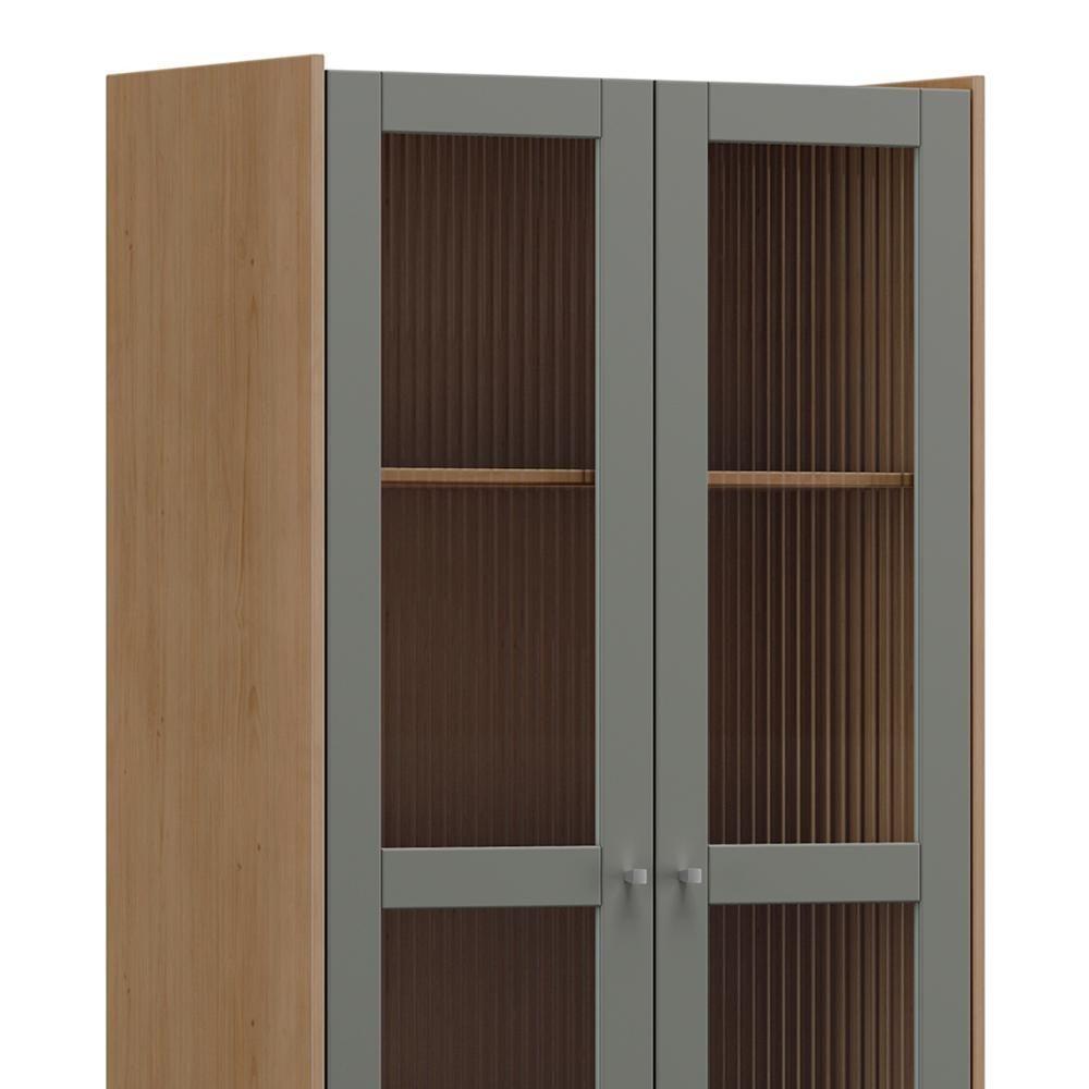 Cristaleira Portas Vidro 80cm Com Gaveta Soleil Oak/cinza F07 - Mpozenato - 6