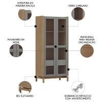 Cristaleira Portas Vidro 80cm Com Gaveta Soleil Oak/cinza F07 - Mpozenato - 3