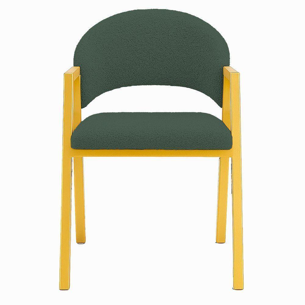 Cadeira De Jantar Antonella Boucle Estilo Poltrona Com Pés Dourados - 7 Decor Verde Escuro - 3