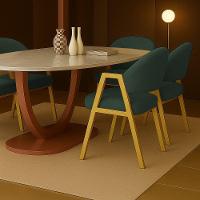 Cadeira De Jantar Antonella Boucle Estilo Poltrona Com Pés Dourados - 7 Decor Verde Escuro - 2