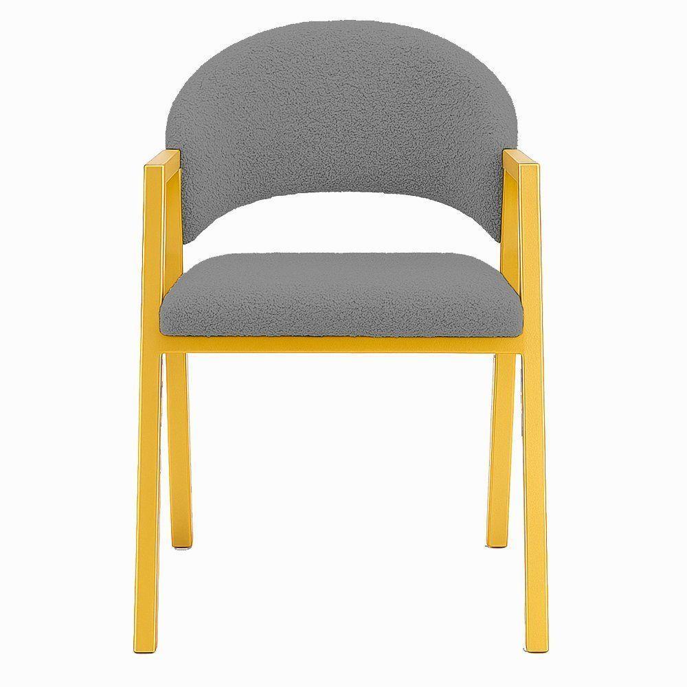 Cadeira De Jantar Antonella Boucle Estilo Poltrona Com Pés Dourados - 7 Decor Cinza Escuro - 3