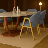 Cadeira De Jantar Antonella Boucle Estilo Poltrona Com Pés Dourados - 7 Decor Cinza Escuro - 2