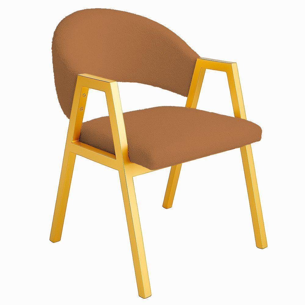 Cadeira De Jantar Antonella Boucle Estilo Poltrona Com Pés Dourados - 7 Decor Terracota - 1