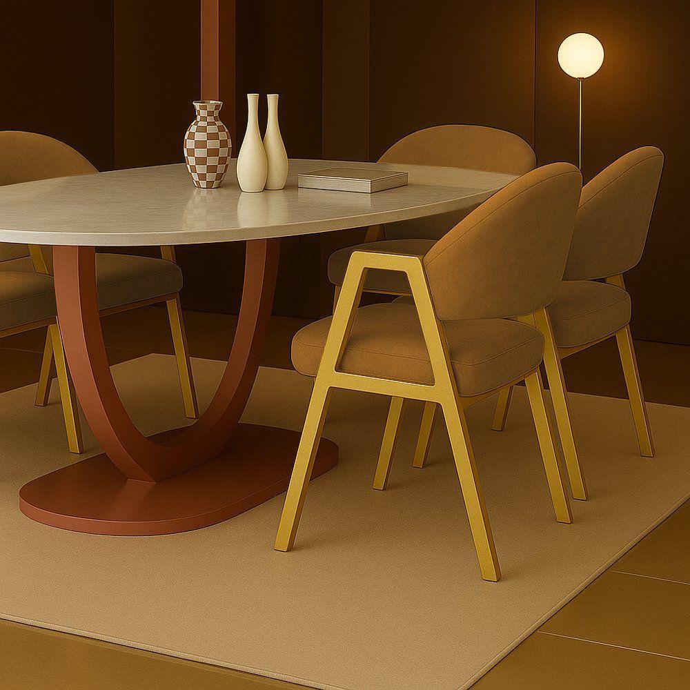 Cadeira De Jantar Antonella Boucle Estilo Poltrona Com Pés Dourados - 7 Decor Terracota - 2