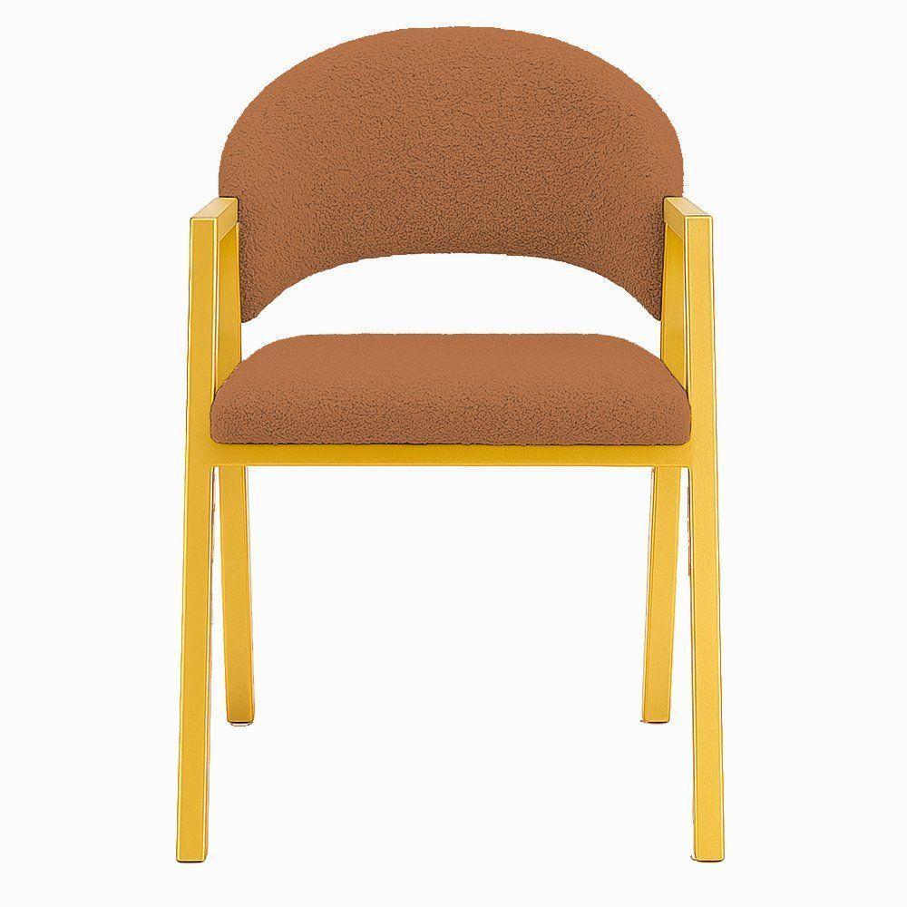 Cadeira De Jantar Antonella Boucle Estilo Poltrona Com Pés Dourados - 7 Decor Terracota - 3