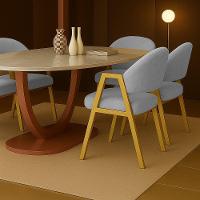 Cadeira De Jantar Antonella Boucle Estilo Poltrona Com Pés Dourados - 7 Decor Prata - 2