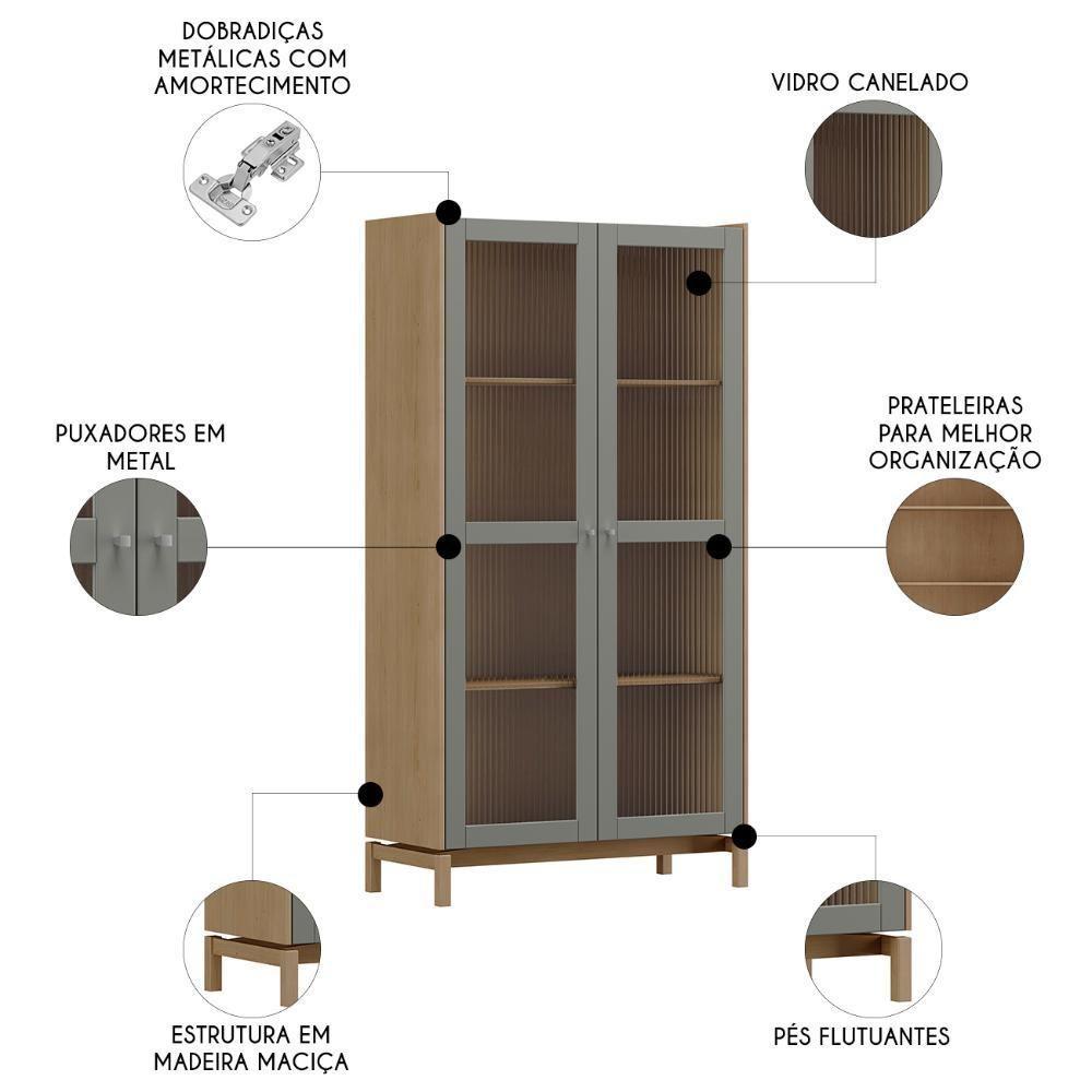 Cristaleira Portas Vidro 100cm Soleil Oak/cinza F07 - Mpozenato - 3