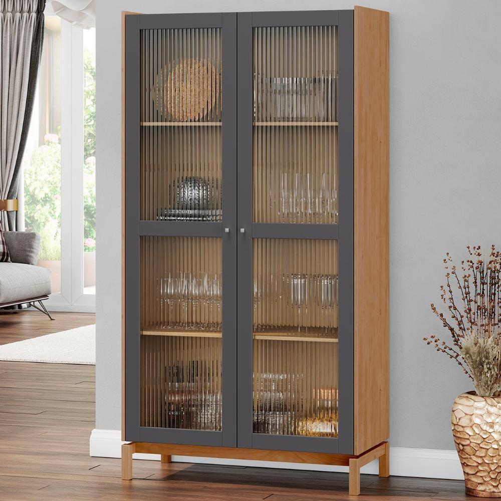 Cristaleira Portas Vidro 100cm Soleil Tauari/grafite F07 - Mpozenato - 1