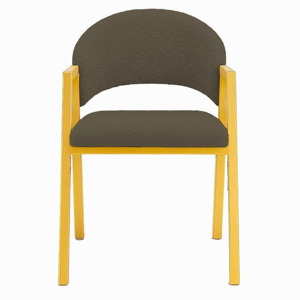 Cadeira De Jantar Antonella Boucle Estilo Poltrona Com Pés Dourados - 7 Decor Marrom - 3