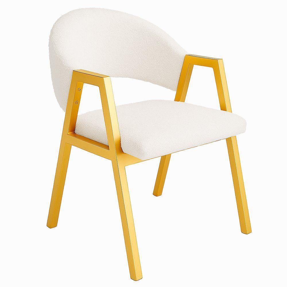 Cadeira De Jantar Antonella Boucle Estilo Poltrona Com Pés Dourados - 7 Decor Branco - 1