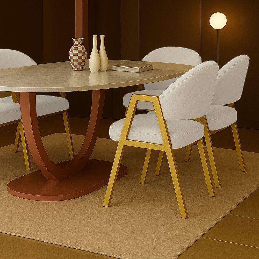 Cadeira De Jantar Antonella Boucle Estilo Poltrona Com Pés Dourados - 7 Decor Branco - 2