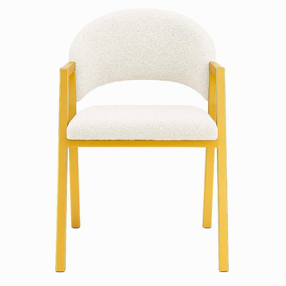 Cadeira De Jantar Antonella Boucle Estilo Poltrona Com Pés Dourados - 7 Decor Branco - 3