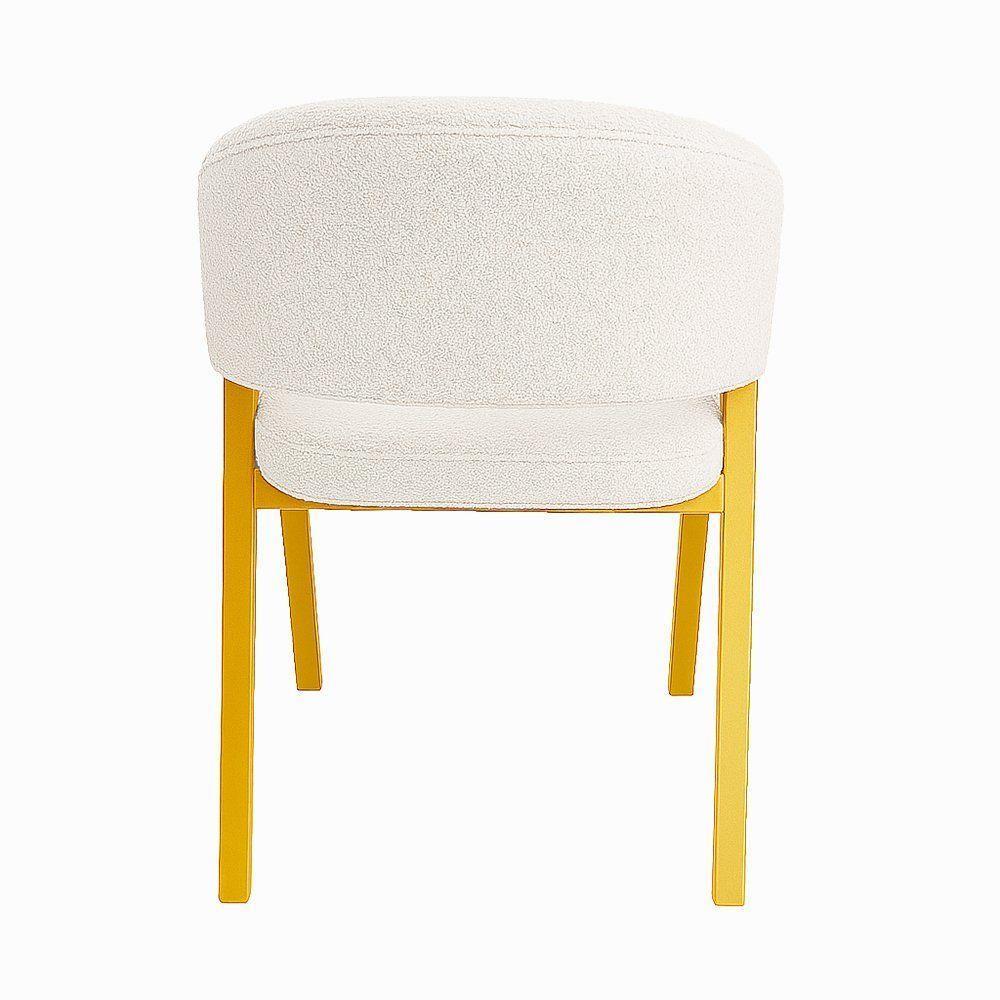 Cadeira De Jantar Antonella Boucle Estilo Poltrona Com Pés Dourados - 7 Decor Branco - 4