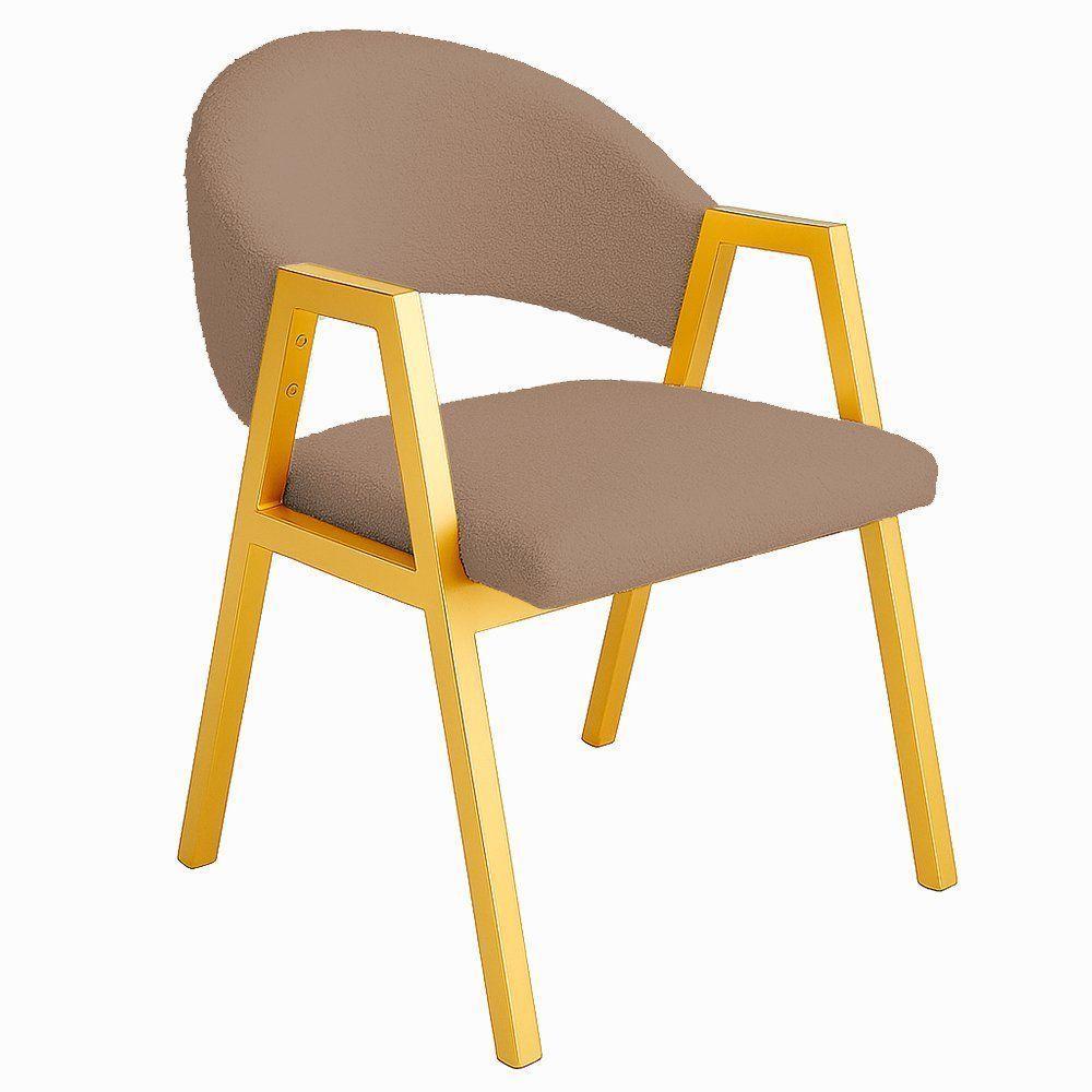 Cadeira De Jantar Antonella Boucle Estilo Poltrona Com Pés Dourados - 7 Decor Cappuccino - 1