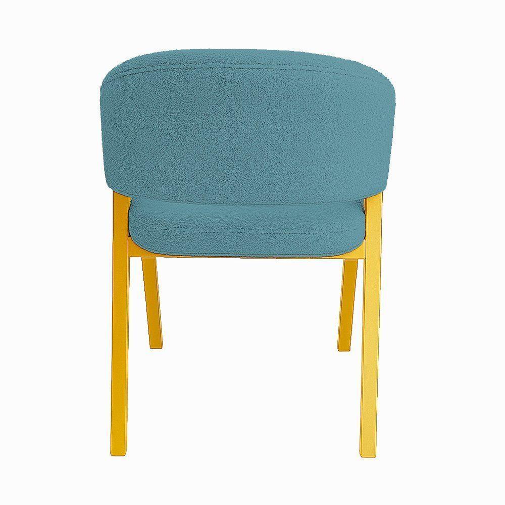 Cadeira De Jantar Antonella Boucle Estilo Poltrona Com Pés Dourados - 7 Decor Azul Turquesa - 4