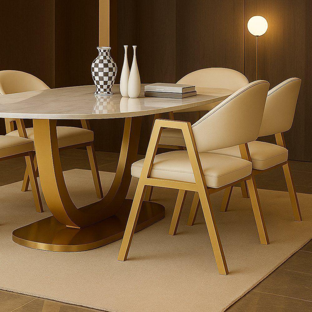 Cadeira De Jantar Antonella Corino Estilo Poltrona Com Pés Dourado - 7 Decor Bege - 2